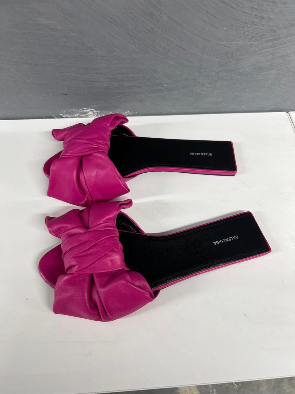 Balenciaga Fuchsia Knotted Slide Mules